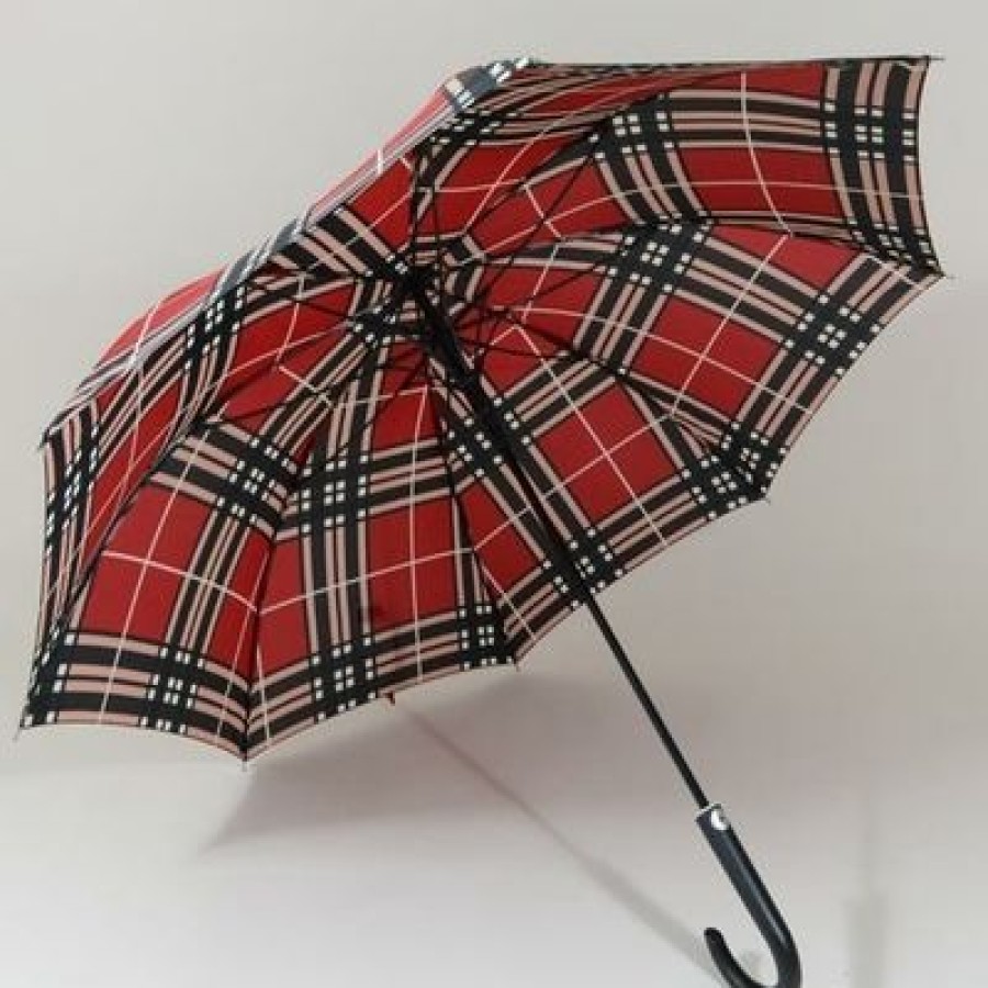 Parapluie Droit Happy Rain | Parapluie A Carreaux Style Anglais