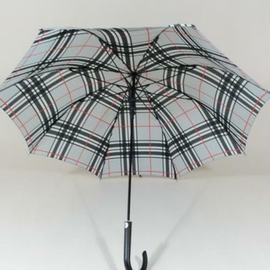 Parapluie Droit Happy Rain | Parapluie Tartan Gris Clair