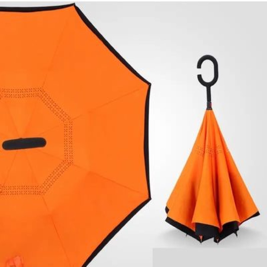 Parapluie Droit CaptainParapluie | Parapluie A Ouverture Inversee Orange