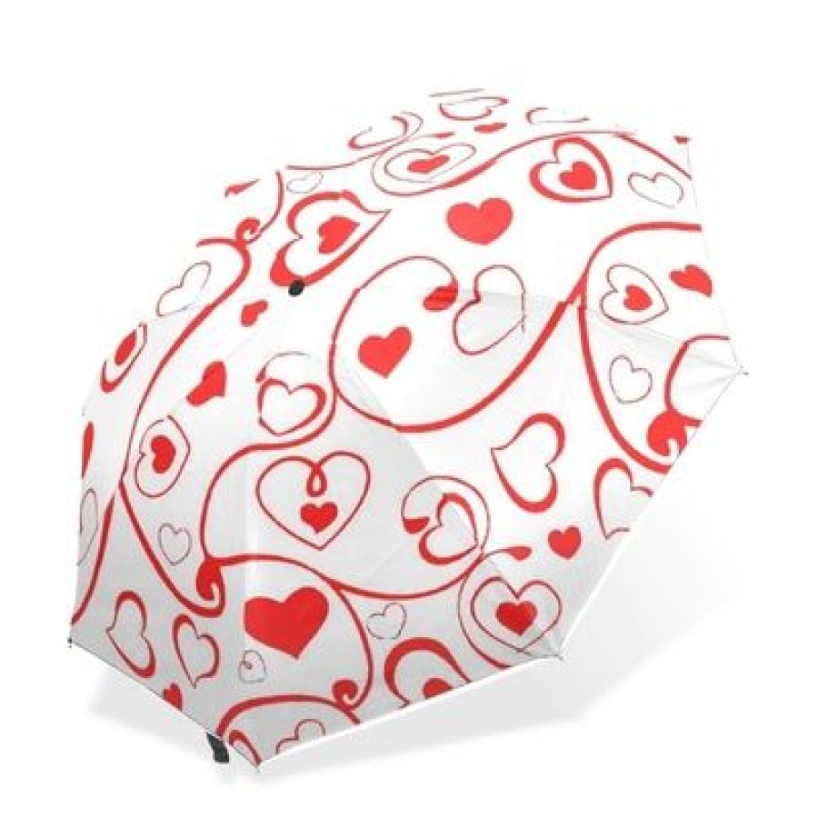 Parapluie Pliant CaptainParapluie | Parapluie Tout Automatique Blanc A Coeurs Rouges