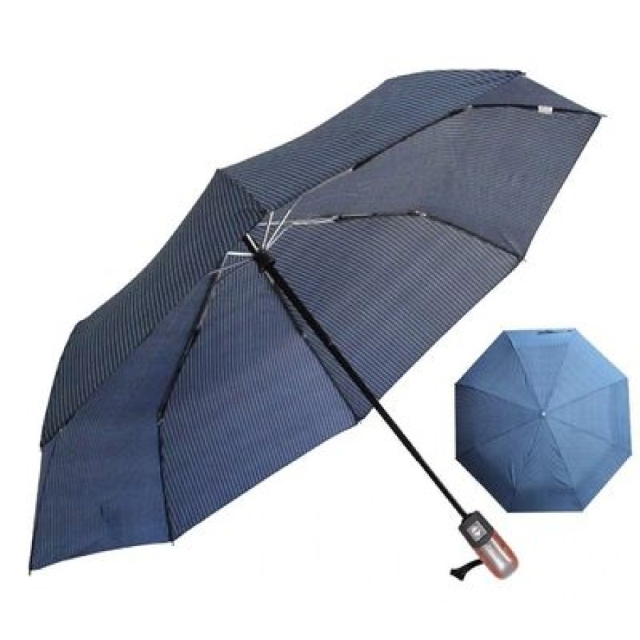 Parapluie Pliant Parachase | Parapluie Automatique Pliable Bleu Avec Fines Rayures