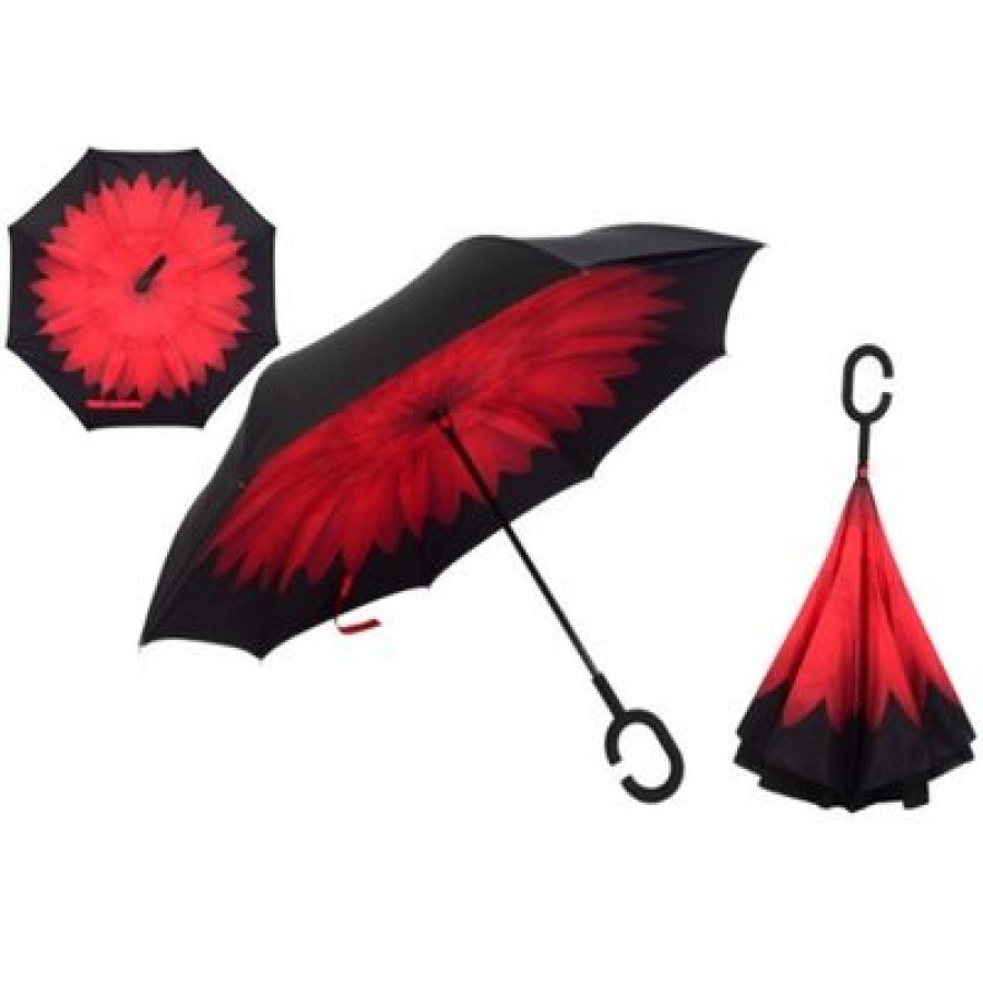 Parapluie Droit CaptainParapluie | Parapluie Ingenieux Inverse Daisy Rouge