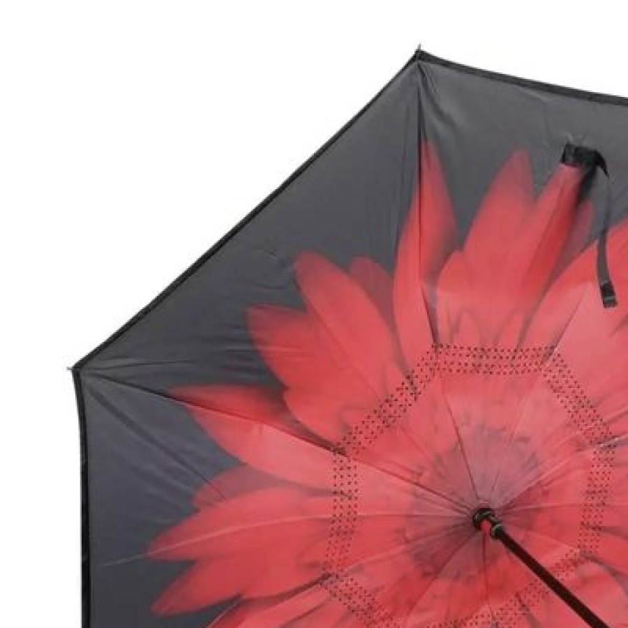 Parapluie Droit CaptainParapluie | Parapluie Ingenieux Inverse Daisy Rouge