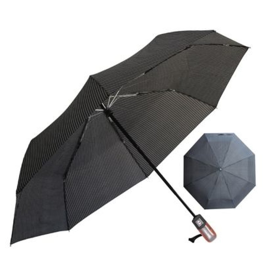 Parapluie Pliant Parachase | Joli Parapluie Pliant Homme Toile Noire Avec Petites Rayures