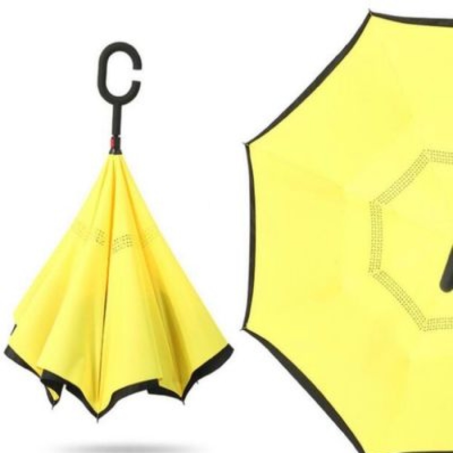 Parapluie Droit CaptainParapluie | Parapluie Double Toile Noire Et Jaune