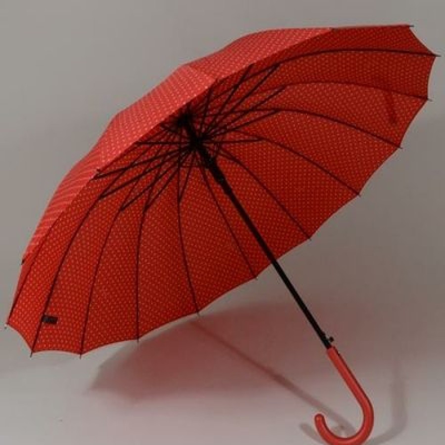 Parapluie Droit Bisetti | Parapluie Anti-Vent Rouge A 16 Baleines